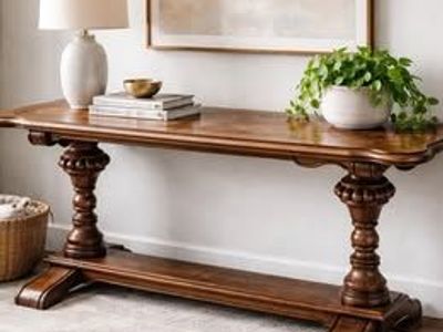 Solid Wood Trestle Table (Thomasville w/ Parquet Inlay Top)