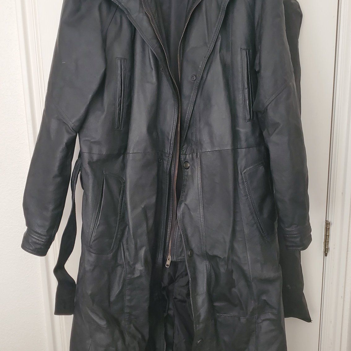 Men's full length leather trench coat