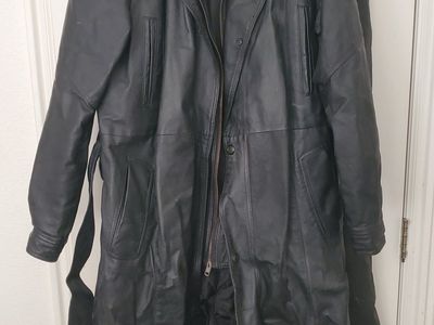 Men's full length leather trench coat