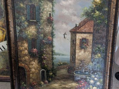 Hand-Painted Mediterranean Village Wall Art – 42” x 54” - $200