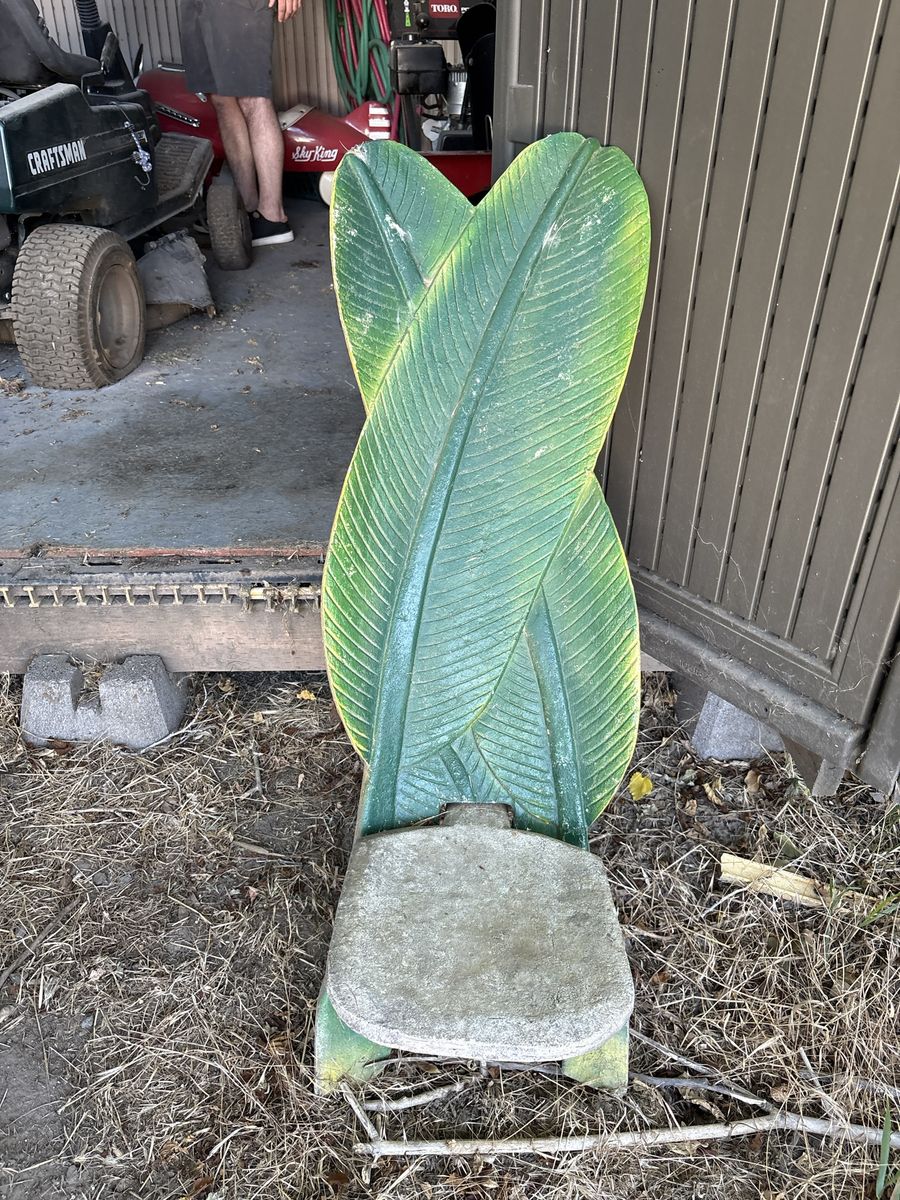 Pair of Vintage Green Banana Leaf Patio Chairs - Concrete / Molded Garden Decor