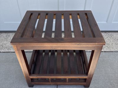 Wood Slat End Table / Nightstand - Dark Brown with Lower Shelf
