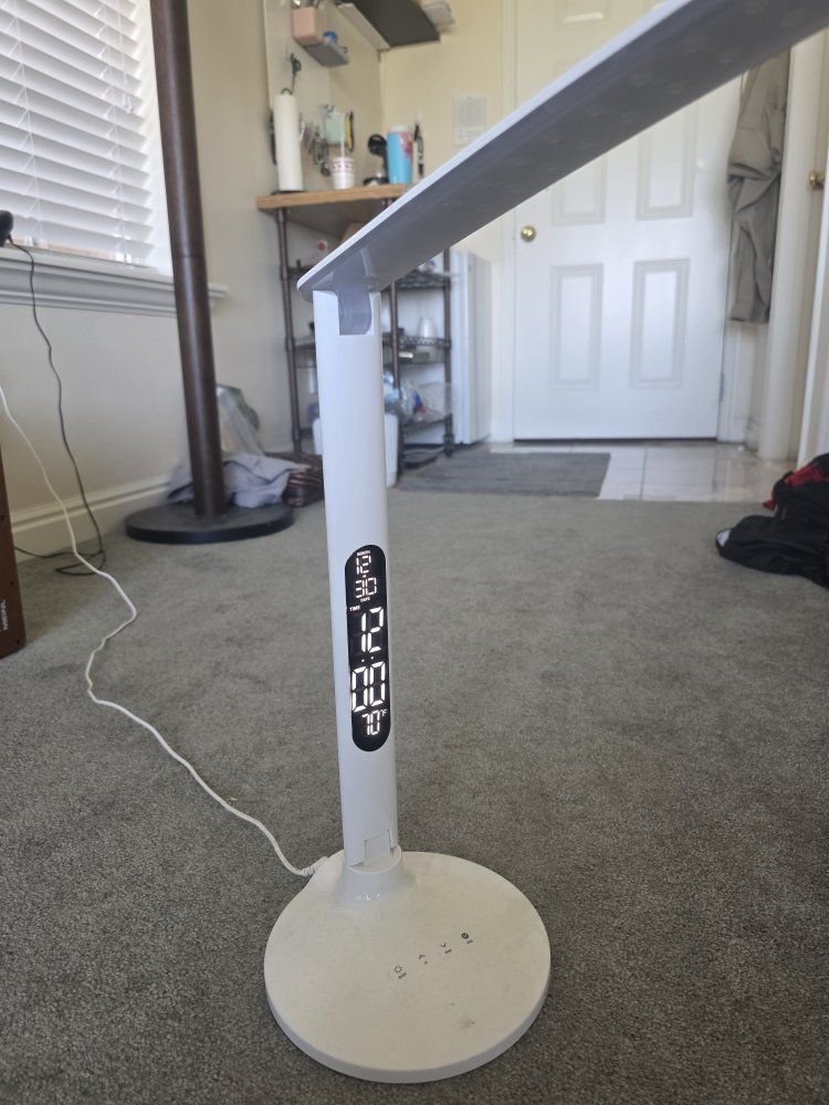 eaze White LED Desk Lamp with Digital Display, Time, Date, and Temperature