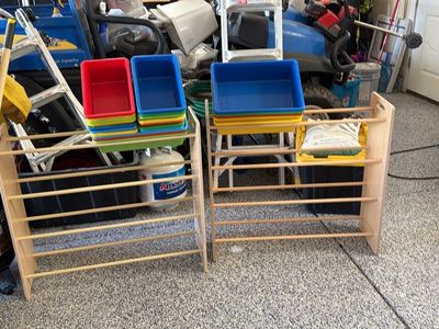 Kid's Wooden Toy Storage Shelves with Colorful Bins - Set of 2