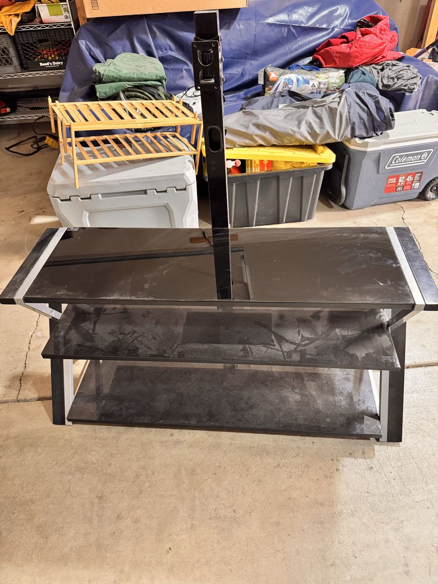 Black Tempered Glass 3-Tier TV Stand with Mounting Bracket for Flat Screen TVs