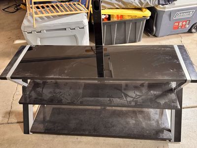 Black Tempered Glass 3-Tier TV Stand with Mounting Bracket for Flat Screen TVs