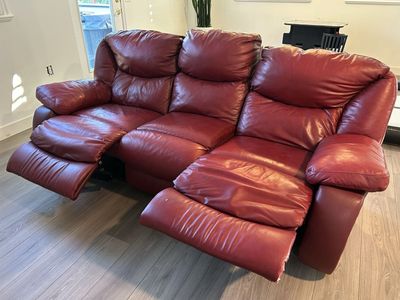 Red Leather Reclining Sofa Couch 3-Seater Living Room Furniture