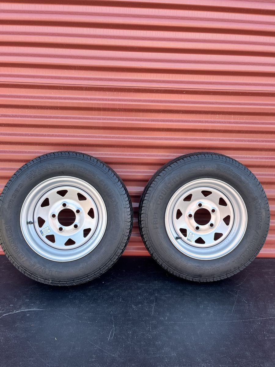 New Set of 2 ST 175/80 D 13 Trailer Tires with Rim
