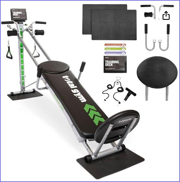 Total Gym Indoor Home Fitness Incline Weight Trainer, Weight Bar, and Weights