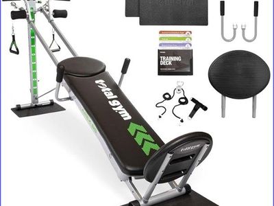 Total Gym Indoor Home Fitness Incline Weight Trainer, Weight Bar, and Weights