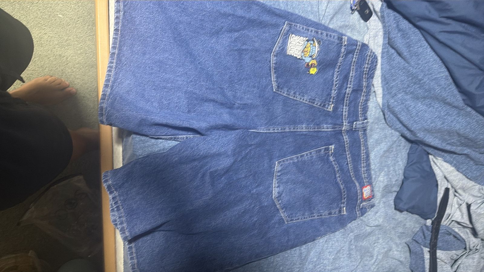 Empyre Blue Denim Shorts Size 40 Embroidered Back Pocket
