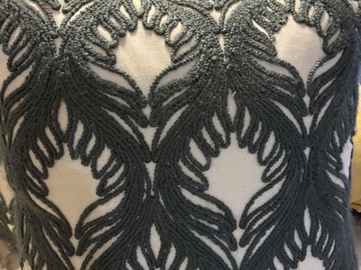 Decorative Accent Pillow Grey Embroidered Leaf Pattern Pillows