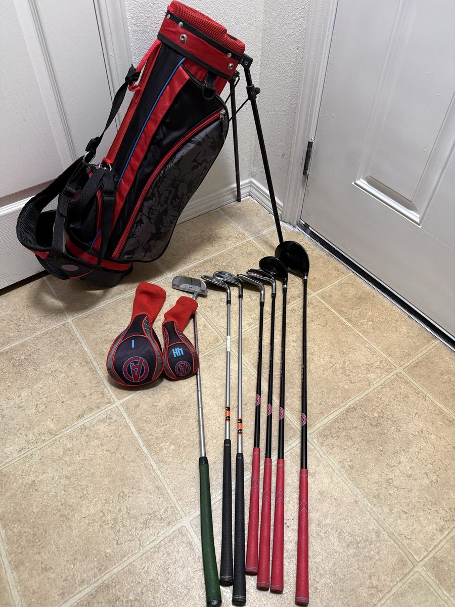 Youth Golf Club Set with Stand Bag - Red/Black, Complete Beginner's Set for Young Golfers