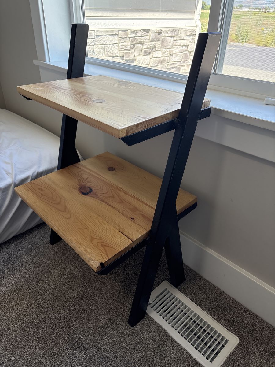 Handmade Rustic Wood & Metal 2-Tier Side Table / Nightstand / Bookshelf, Black & Natural Wood