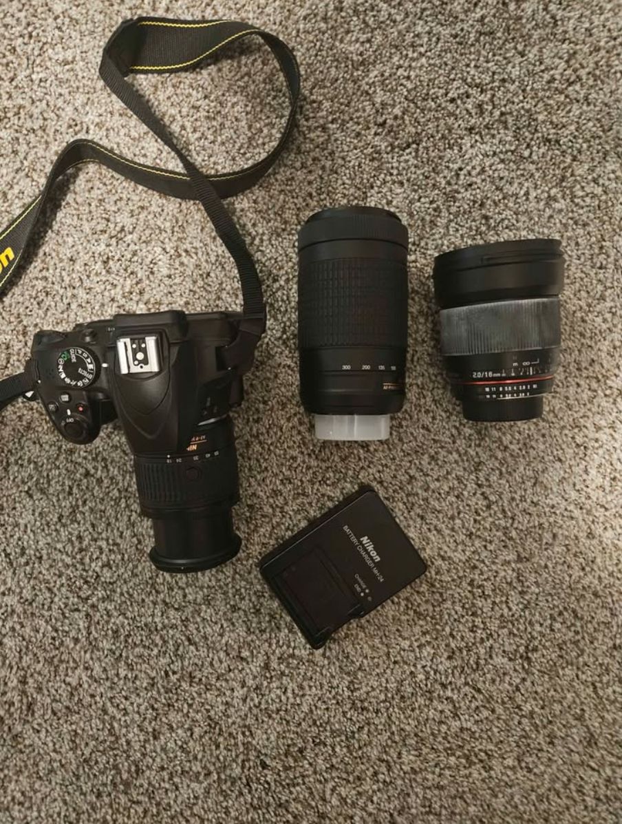 Nikon d3400 with 3 lens. 1 is for astrophotography