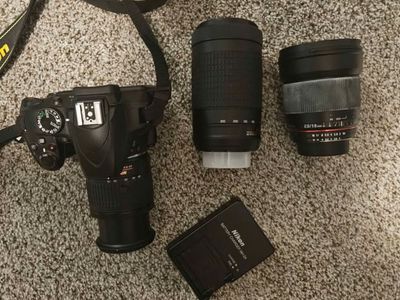 Nikon d3400 with 3 lens. 1 is for astrophotography