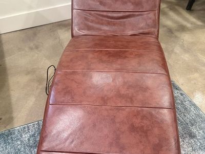 Brown Leather Chaise Lounge with Massage and Headrest - Good Condition