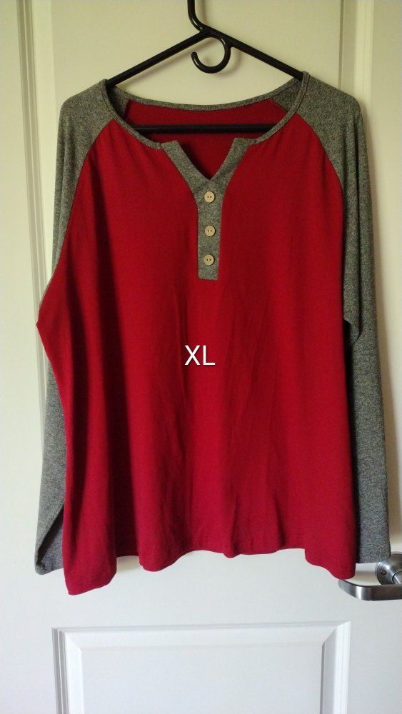 Women's XL Red & Gray Long Sleeve Henley Top