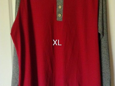 Women's XL Red & Gray Long Sleeve Henley Top