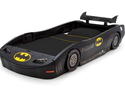 Kids Batmobile Car Bed Frame - Twin Size, Black with Batman Logos