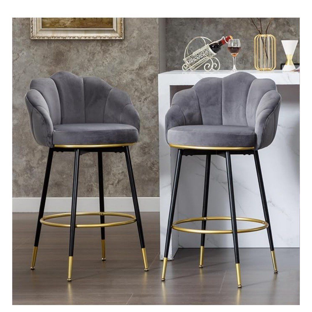 NEW- Hausfame Velvet Swivel Bar Stools (Grey)