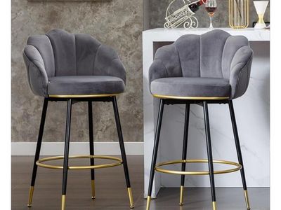 NEW- Hausfame Velvet Swivel Bar Stools (Grey)