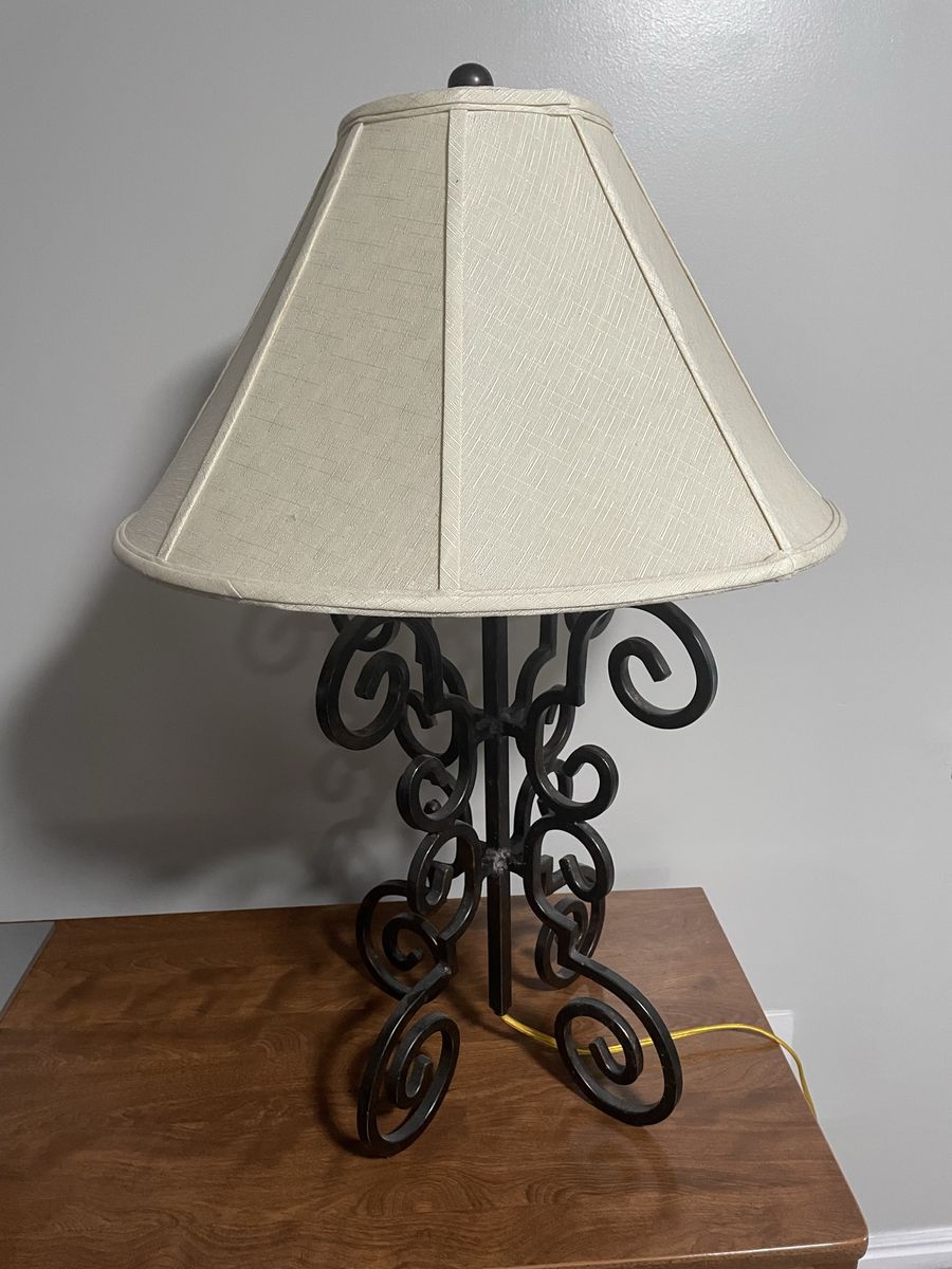 Wrought Iron Scrollwork Table Lamp with Beige Shade