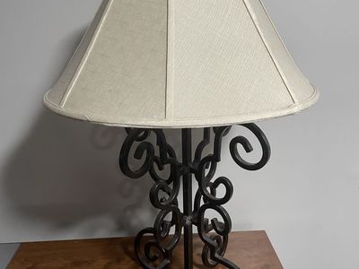 Wrought Iron Scrollwork Table Lamp with Beige Shade