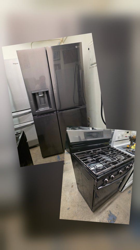 Black stainless refrigerator and gas range