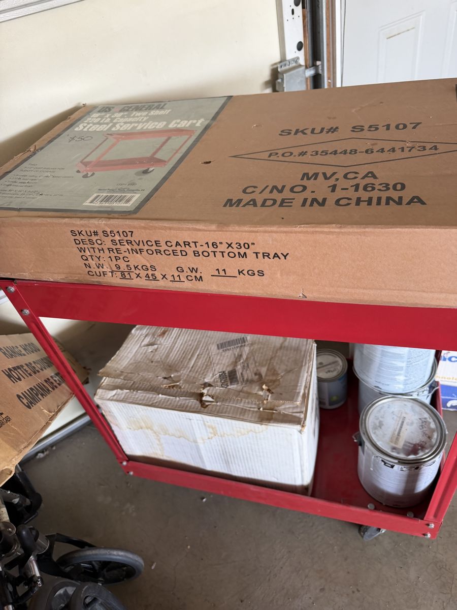 US General 16"x30" Two Shelf Steel Service Cart 220 lb. Capacity (New in Box)