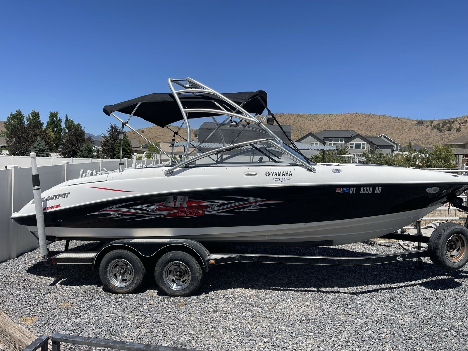 Yamaha AR230 High Output Jet Boat with Wakeboard Tower and Tandem Axle Trailer