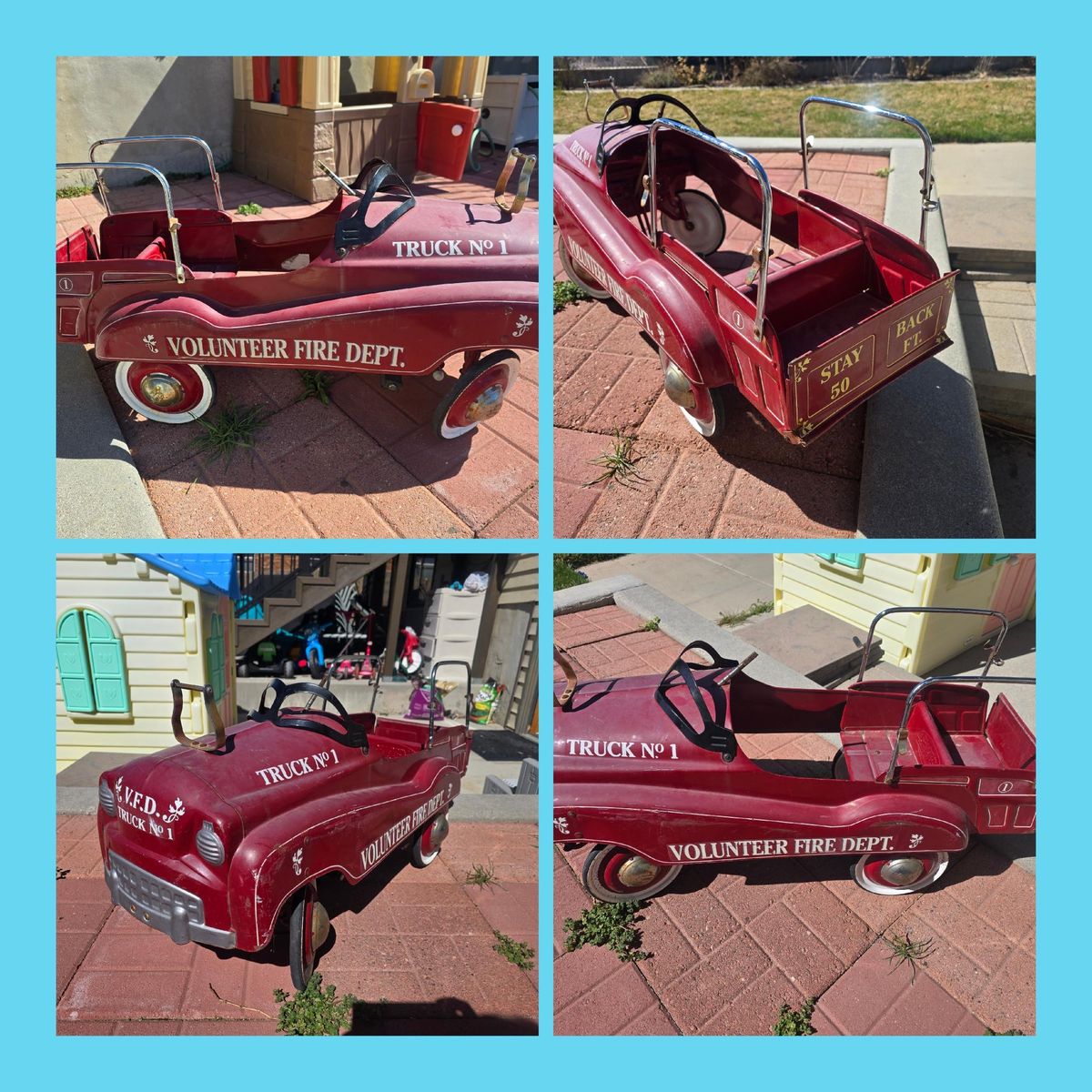 Gearbox Fire Truck Pedal Car Metal Ride On Vintage Style
