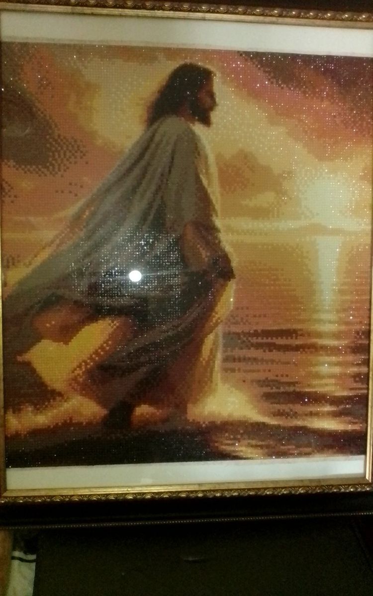 Framed Jesus Walking on Water Diamond Painting - Sparkly Religious Wall Art Decor