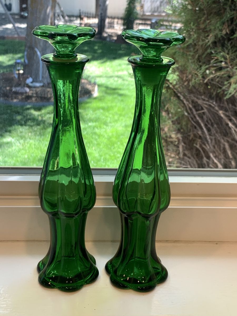 2 Vintage Avon Emerald Green Bottles/Vase
