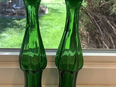 2 Vintage Avon Emerald Green Bottles/Vase
