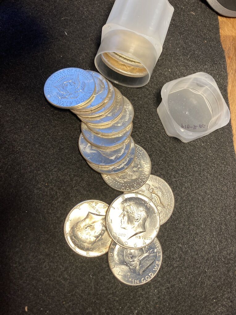 Roll of 90% Silver Kennedy Half Dollars Plus a Franklin Brilliant Uncirculated