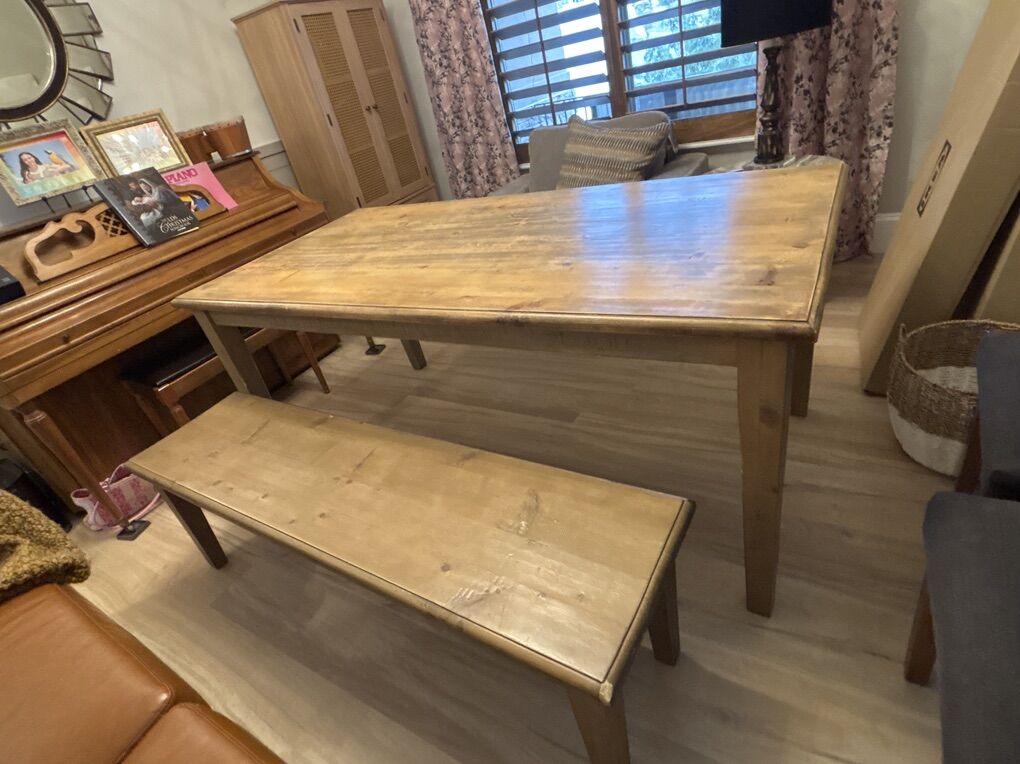 Wood Dining Table And Bench