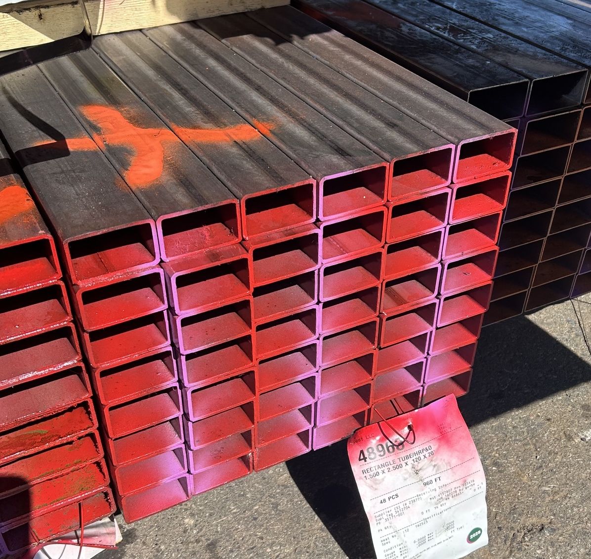 PRICED TO MOVE!! Surplus Steel Rectangular Tubing 2-1/2 x 1-1/2 x 11 GA x 20' - $46.49 each