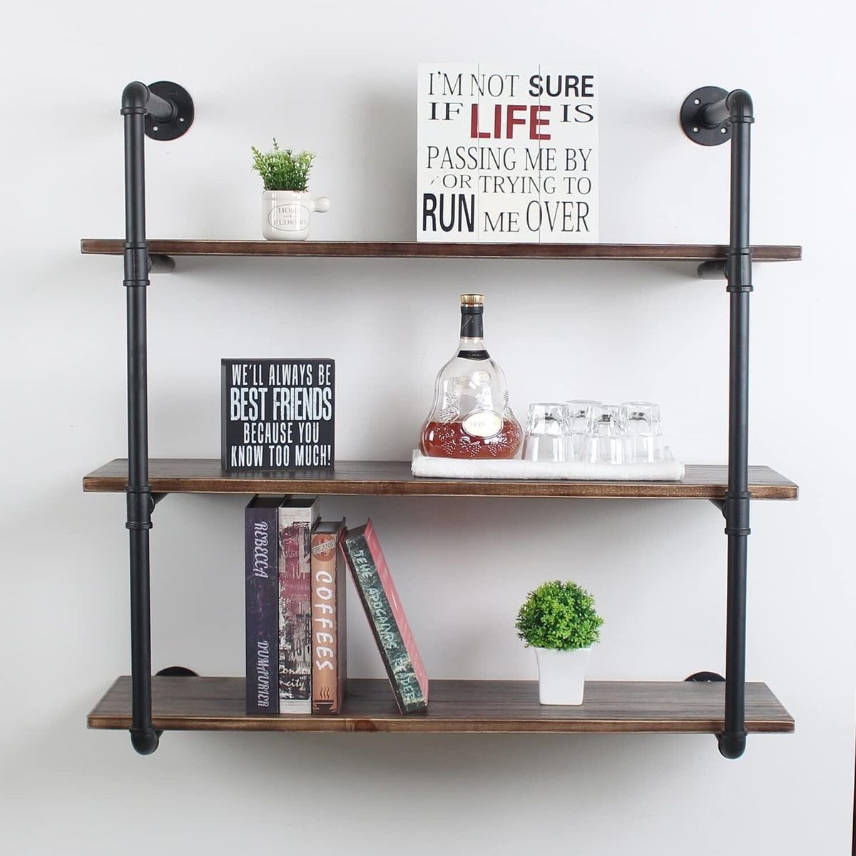 MBQQ Industrial Retro Pipe Wall Shelf 3 Tier