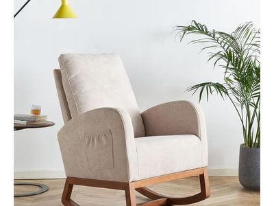 Beige Upholstered Rocking Chair