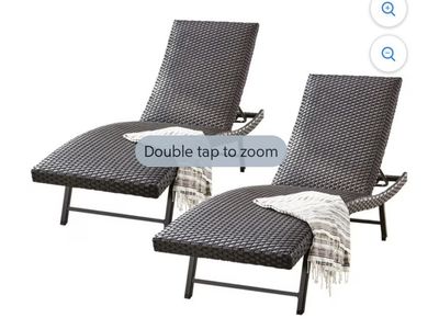 2-Pack Brown Padded Wicker Chaise Loungers