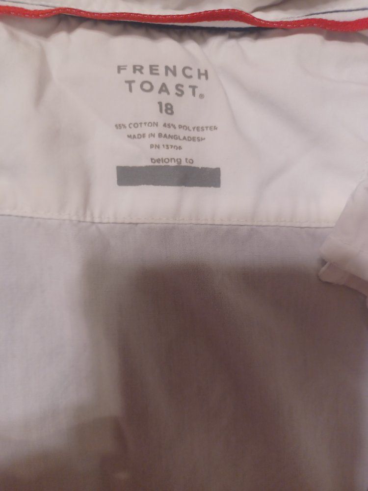 French Toast White Short Sleeve Button Down Shirt Size 182 (APA approved uniform shirts)