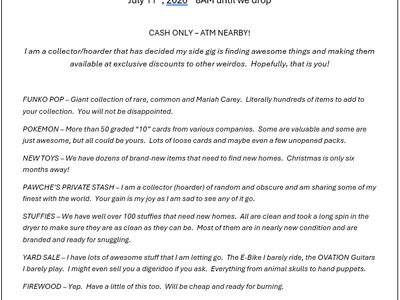 SAVE THE DATE - Almost the WORLD'S BEST Yard Sale : 7/11/26 8AM