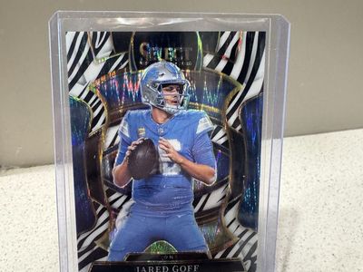 Jared Goff 2025 Panini Select Football No. 69 Concourse Zebra Prizm Detroit Lions Card