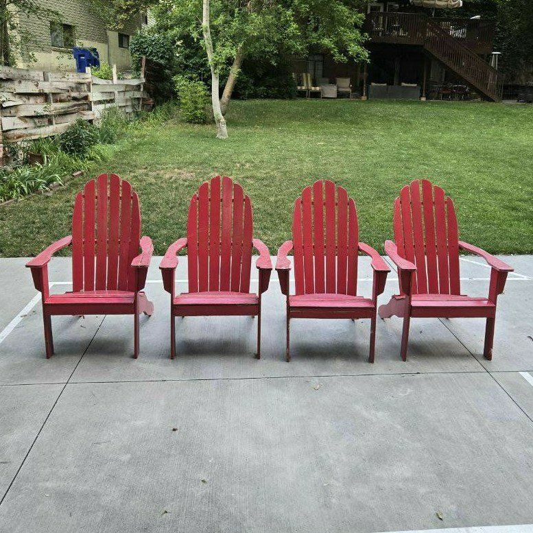 4 Matching Red World Market Adirondack Chairs Outdoor Patio