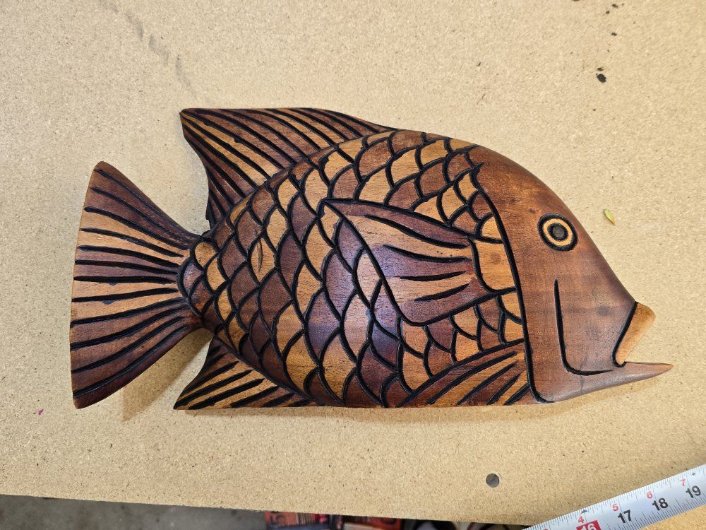 Hand Carved Wooden Fish Sculpture Decor 16 Inch
