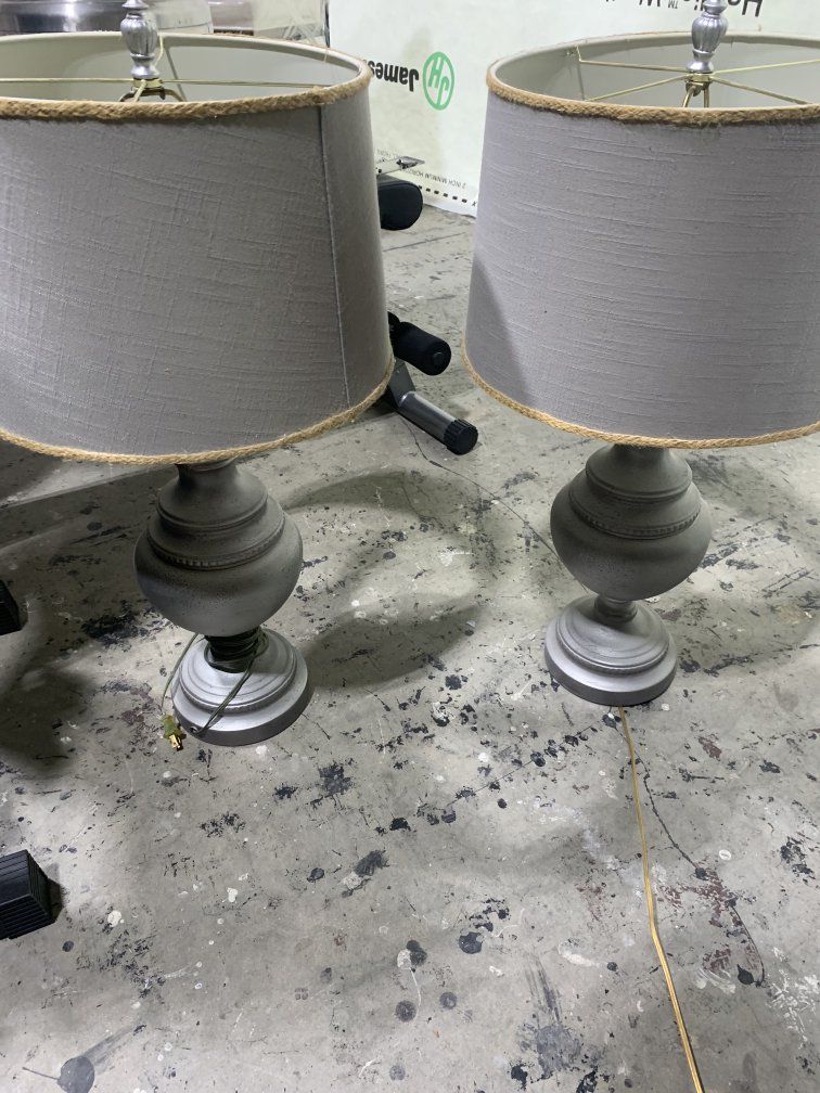Pair of Gray Urn-Shaped Table Lamps with Rope Trim Shades - Rustic/Farmhouse Style/ 30 for one or 50 for the pair
