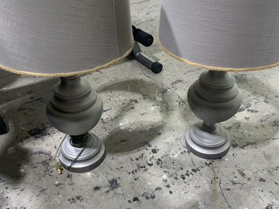 Pair of Gray Urn-Shaped Table Lamps with Rope Trim Shades - Rustic/Farmhouse Style/ 30 for one or 50 for the pair