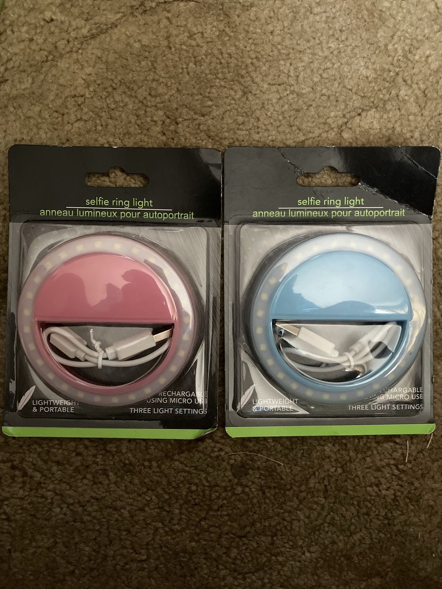 New Lightweight Portable Selfie Ring Lights - Pink & Blue (Micro USB, 3 Settings)