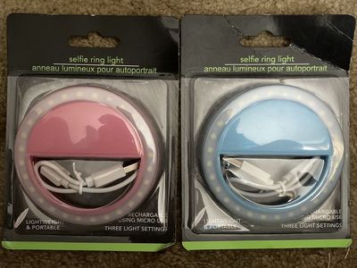 New Lightweight Portable Selfie Ring Lights - Pink & Blue (Micro USB, 3 Settings)